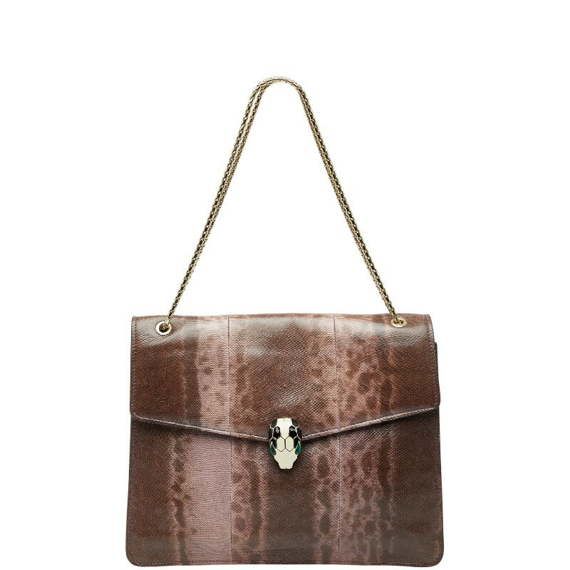 ブルガリ セルペンティ フォーエバー チェーン ワンショルダーバッグ ピンク ブラウン パイソン レ ...