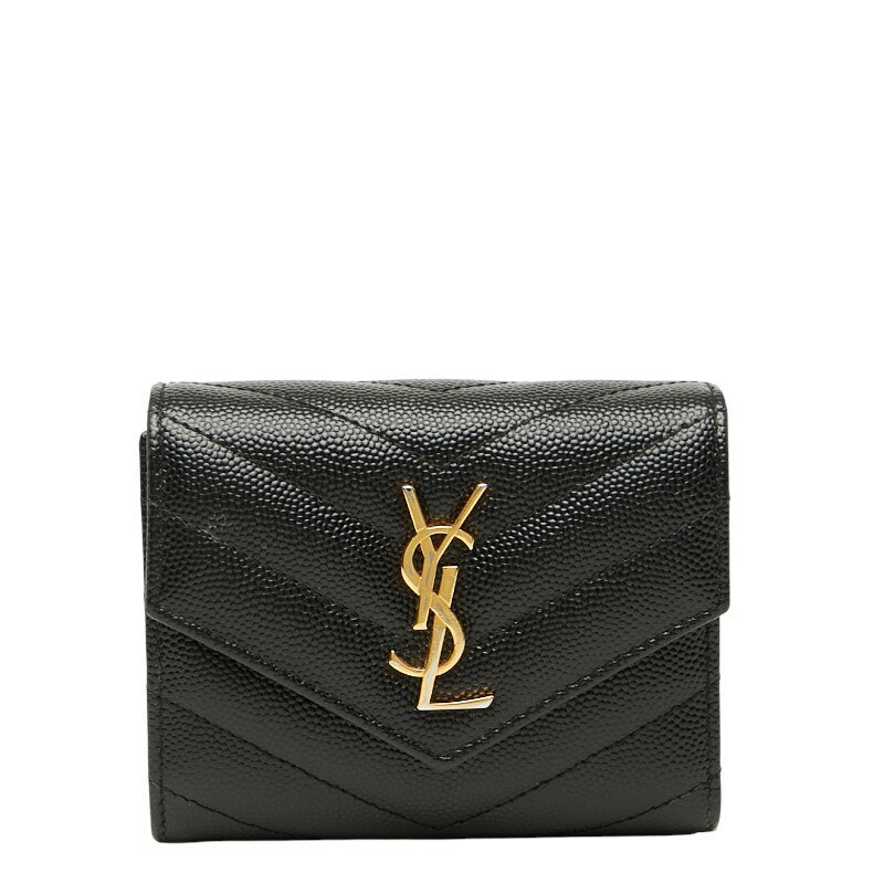 サンローラン YSL カサンドラ 三つ折り財布 コンパクトウォレット 692061 ブラック レザー レディース SAINT LAURENT 【中古】