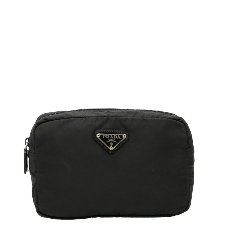 プラダ 三角ロゴプレート ポコノ ポーチ MV348 ブラック ナイロン レディース PRADA 【中古】