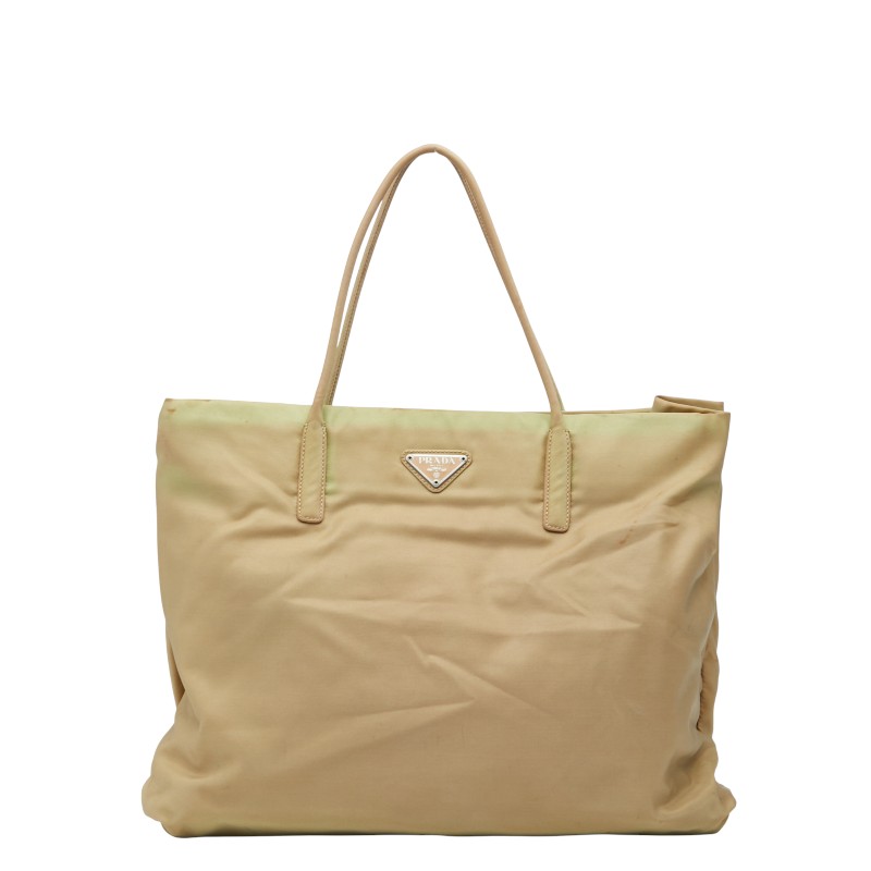 プラダ 三角ロゴプレート トートバッグ ハンドバッグ ベージュ ナイロン レディース PRADA 【中古】