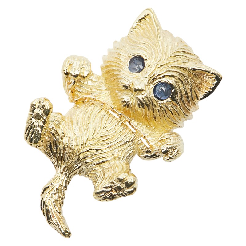 K18YG イエローゴールド サファイア 田中貴金属 猫 キャット モチーフ ペンダントトップ レディース 【中古】