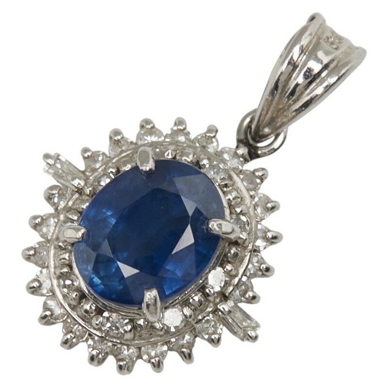 Pt900 プラチナ サファイア1.07ct ダイヤ0.20ct ペンダントトップ レディース 【中古】