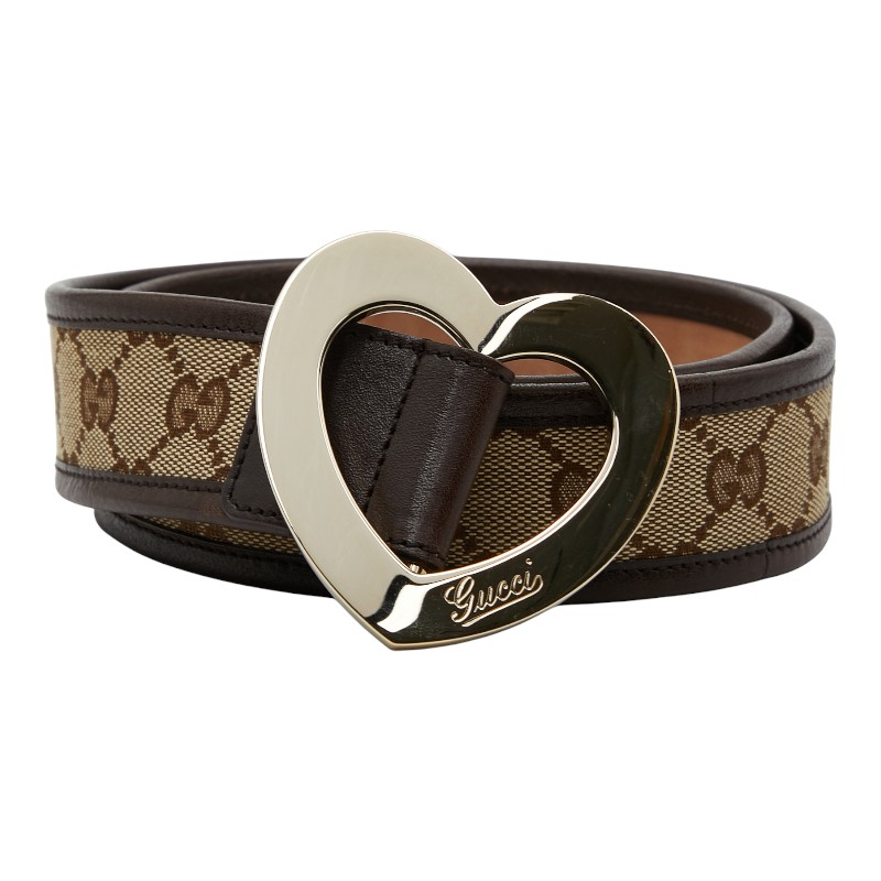 グッチ GGキャンバス ハートバックル ベルト サイズ:80/32 211551 ベージュ ブラウン キャンバス レザー レディース GUCCI 【中古】