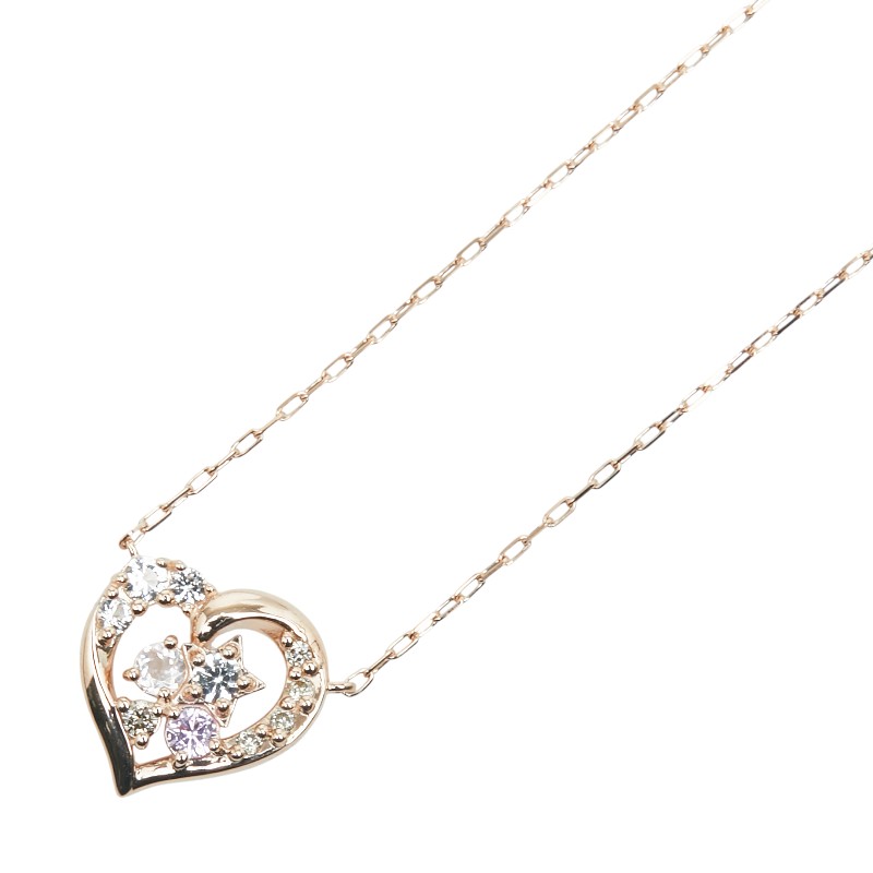 ヨンドシー K10PG ピンクゴールド 色石 ダイヤ ハート スター モチーフ ペンダントネックレス レディース 4℃ 【中古】