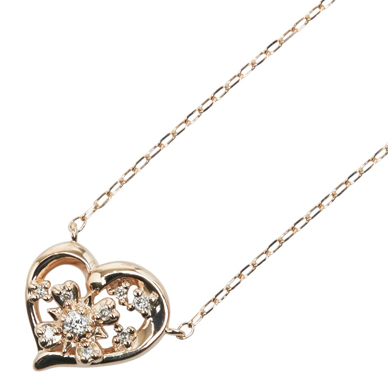 ヨンドシー K10PG ピンクゴールド ダイヤ ハート フラワー モチーフ ペンダントネックレス レディース 4℃ 【中古】