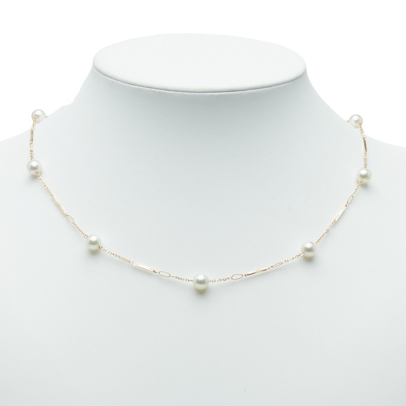 K18YG イエローゴールド アコヤパール6.5~7mm ステーションネックレス レディース 【中古】