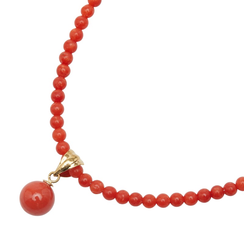 K18YG イエローゴールド サンゴ6.9mm サンゴ2.9mm ペンダントネックレス レディース 【中古】