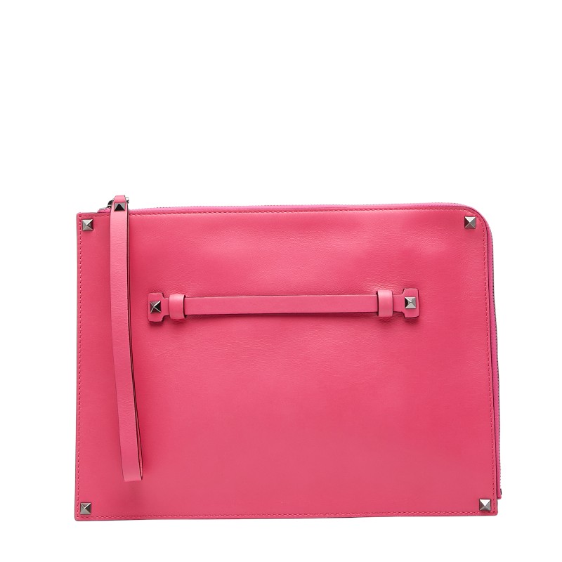 ヴァレンティノ ロックスタッズ クラッチバッグ ピンク レザー レディース VALENTINO 【中古】