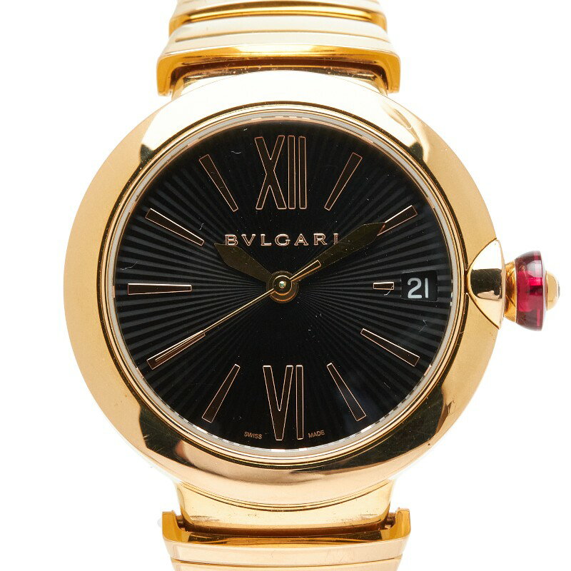 ブルガリ ルチェア 1P ダイヤ 腕時計 自動巻き ブラック文字盤 K18YG イエローゴールド 750 レディース BVLGARI 【中古】