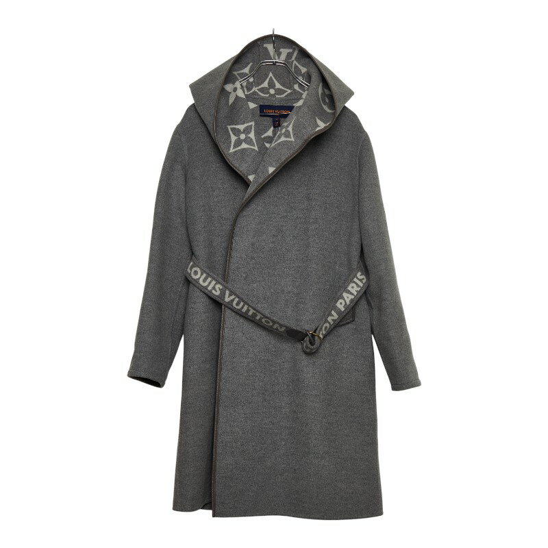 ルイ ヴィトン モノグラム ダブルフェイスフーデッドラップコート サイズ36 グレー ウール シルク レディース LOUIS VUITTON 【中古】