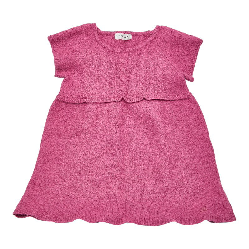 セリーヌ ニットワンピース 半袖 サイズ120 ピンク ウール アクリル キッズ CELINE 【中古】