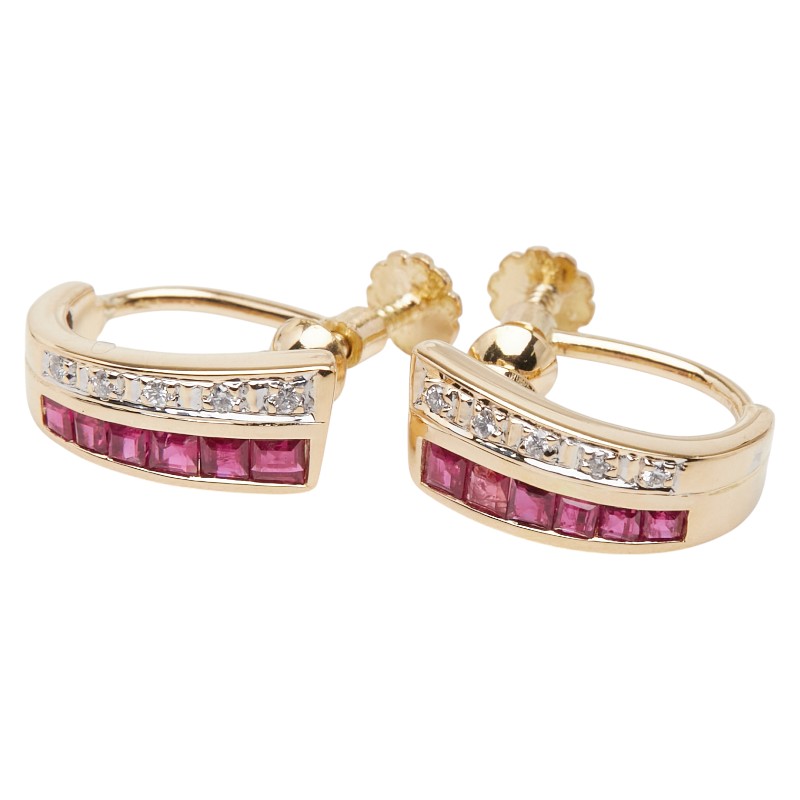 K18YG イエローゴールド ルビー ダイヤ イヤリング レディース 【中古】