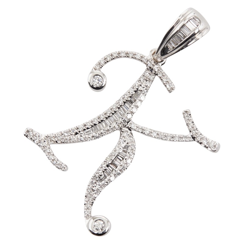 K14WG ホワイトゴールド ダイヤ イニシャル ペンダントトップ レディース 【中古】