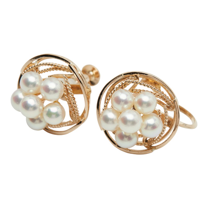 K14YG イエローゴールド アコヤパール4～4.5mm ラウンド イヤリング レディース 【中古】