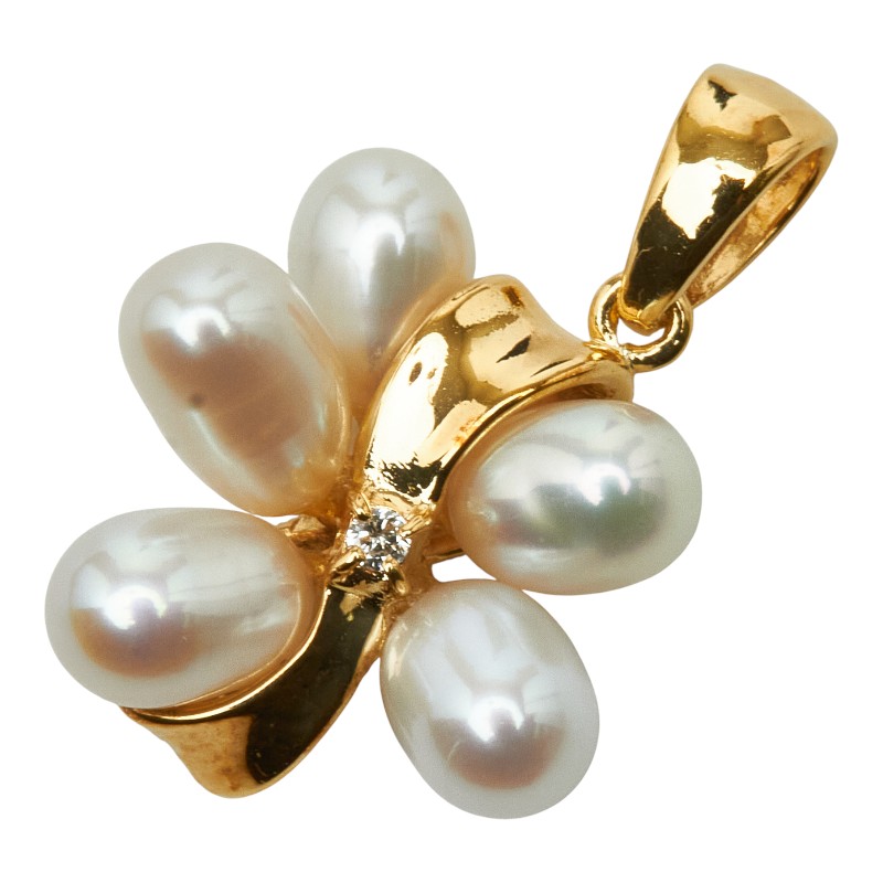 タサキ K18YG イエローゴールド 淡水パール4×6mm ダイヤ0.01ct ペンダントトップ レディース TASAKI 【中古】