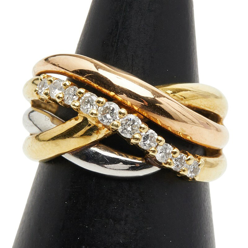 K18YG イエローゴールド K18PG ピンクゴールド Pt プラチナ ダイヤ0.30ct リング 指輪 レディース 9号 【中古】