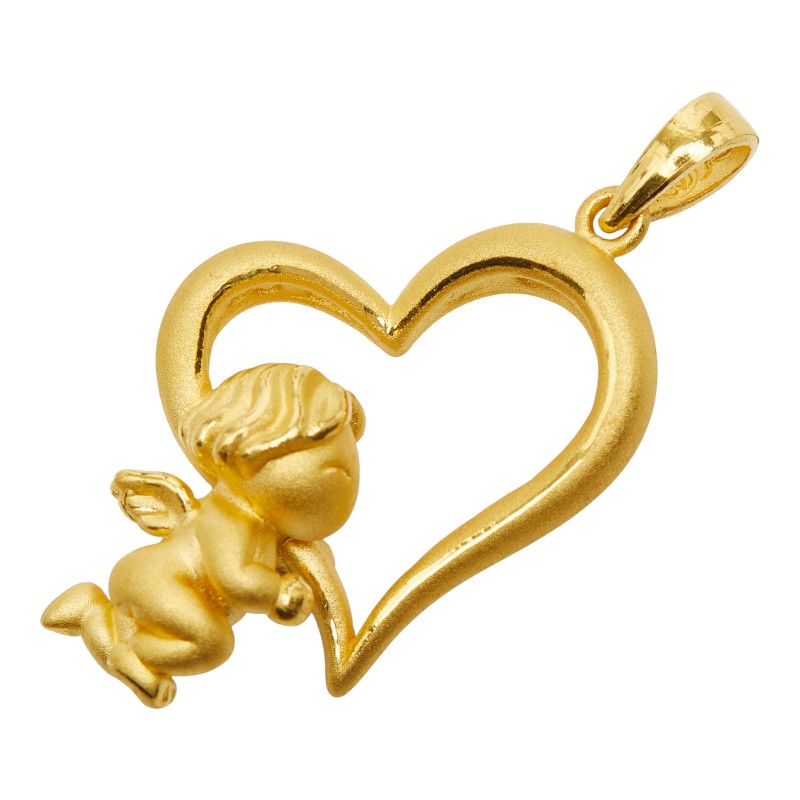 K24YG イエローゴールド エンジェル＆ハート ペンダントトップ レディース 【中古】