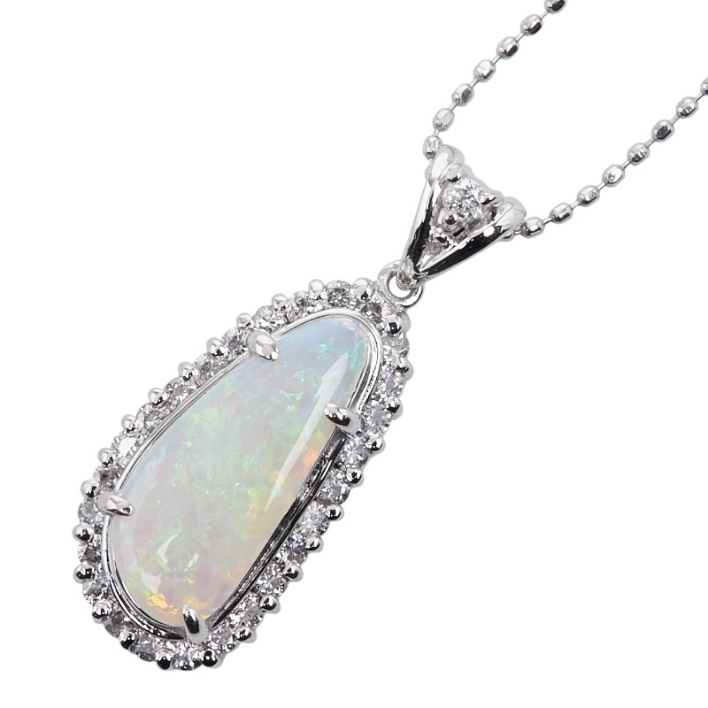 Pt900 プラチナ Pt850 プラチナ オパール0.88ct ダイヤ0.41ct ペンダントネックレス レディース 【中古】