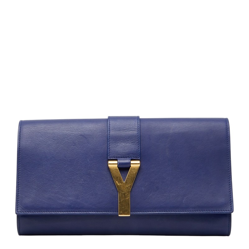 サンローラン Yライン クラッチバッグ 311213 ネイビー ゴールド レザー レディース SAINT LAURENT 【中古】