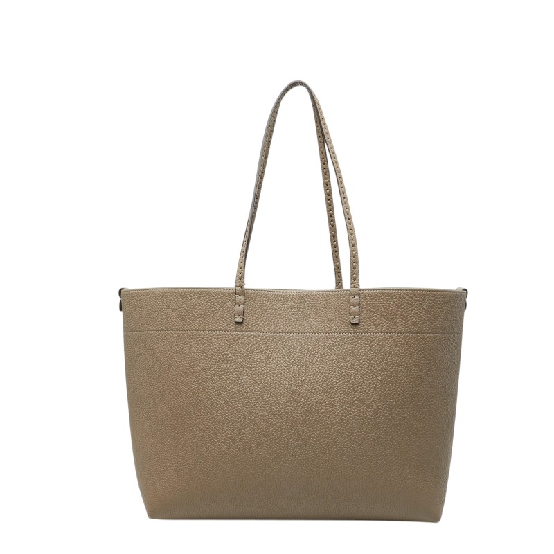 フェンディ セレリア ロール ミディアム トートバッグ 8BH428 グレー ブラウン レザー キャンバス レディース FENDI 【中古】