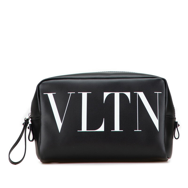 ヴァレンティノ VLTNロゴ セカンドバッグ ポーチ ブラック レザー レディース VALENTINO 【中古】
