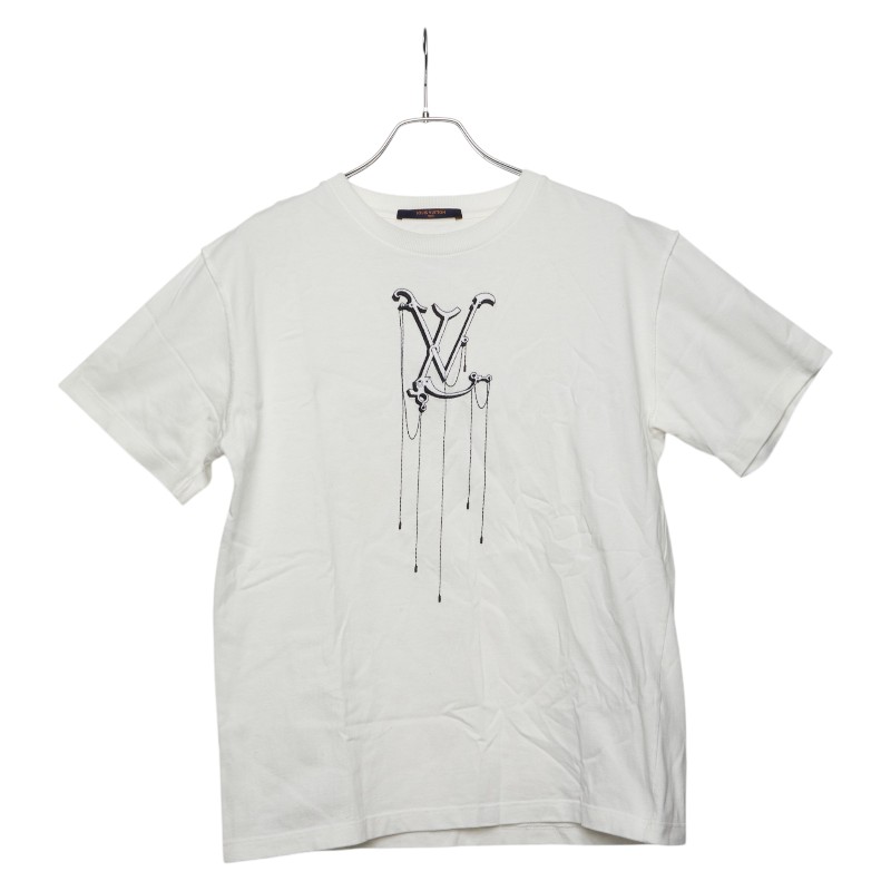 乐天商城 - ルイ ヴィトン 20SS LVペンダント エンブロイダリー Tシャツ サイズM RM201M JYH HIY12W ホワイト ブラック コットン メンズ LOUIS VUITTON 【中古】