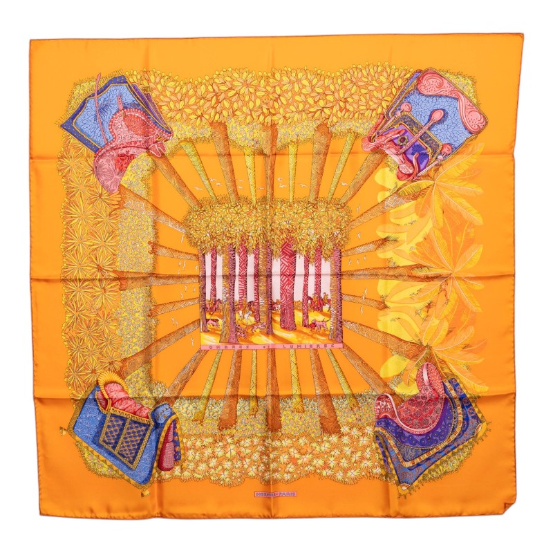 エルメス カレ90 Ombres et Lumieres 影と光 スカーフ オレンジ シルク レディース HERMES 【中古】