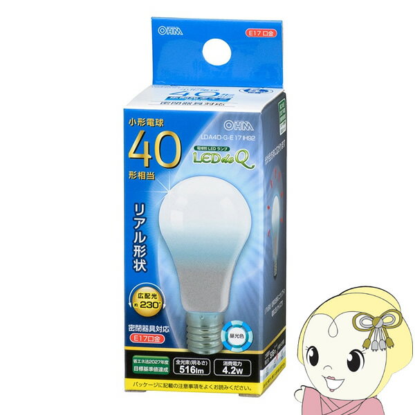 【あす楽】【在庫僅少】オーム電機 ミニクリプトン形LED電球40W相当 E17 昼光色 LDA4DGE17IH92【KK9N0D18P】