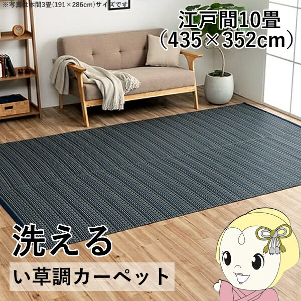 【5/18はダイヤモンド会員限定当店全品最大P8倍】洗える カーペット ダイニング ラグ 敷詰 丈夫 日本製 国産 除菌スプレー対応 ござ アウトドア ペット ネイビー 江戸間10畳 約435×352cm【KK9N0D18P】
