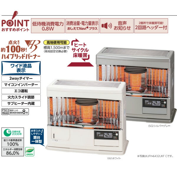 【メーカー直送】FF式 輻射床暖内蔵石油暖房機 カベック UFH-6432UKF C(SG) 長府製作所 サンポット 木造17畳/コンクリート26畳まで【KK9N0D18P】 2