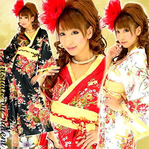 ◆あす楽対応◆直球ロングの花魁和柄♪着物ドレス★新作★ロングで艶やか★ゴールドコンビの美しい浴衣タイプロングドレス【コスプレ コスチューム イベント 成人式 着物ドレス 浴衣ドレス 花柄 振袖 新年会 激安 格安 日本 土産 花火大会 お祭り よさこい】【RCP】ネット予約