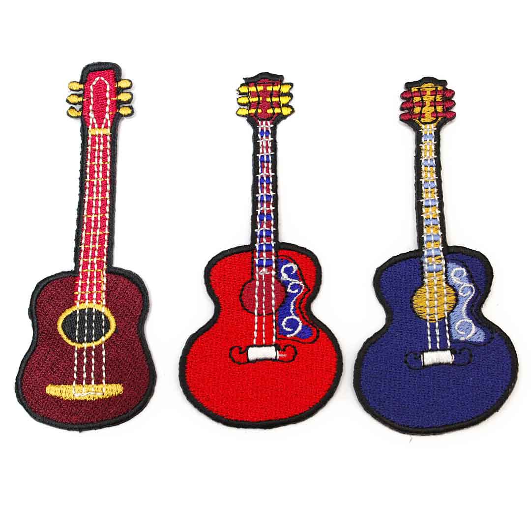 【アパレルスタッフセレクト】ギター ワッペン3点セット MUSIC 楽器 音楽 guiter 幼稚園グッズ アトリエ着 アップリケ わっぺん アイロンで簡単貼り付け