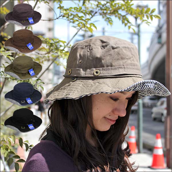 サファリハット ドローコード付き Safari Hat ボーダーデザイン マリンテイスト 男女兼用 紫外線対策 UV カット HAT メンズ レディース アウトドア