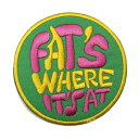 【アパレルスタッフセレクト】ワッペン アイロン FAT`S WHERE IT`S AT メッセージ ポップデザイン アップリケ わっぺん アイロンで簡単貼り付け...