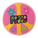 【アパレルスタッフセレクト】ワッペン アイロン PEACE フラッグ ピンク 花模様 平和 ピース メッセージ かわいい アップリケ わっぺん wappen ア...
