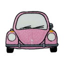 【アパレルスタッフセレクト】ワッペン アイロン レトロ ワーゲンビートル 旧車 ピンク フロント 乗り物 デザイン アップリケ わっぺん アイロンで簡単貼り付け...