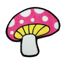【アパレルスタッフセレクト】ワッペン アイロン きのこ かわいい ピンク デザイン 目印 アップリケ わっぺん wappen アイロンで簡単貼り付け1000円以...