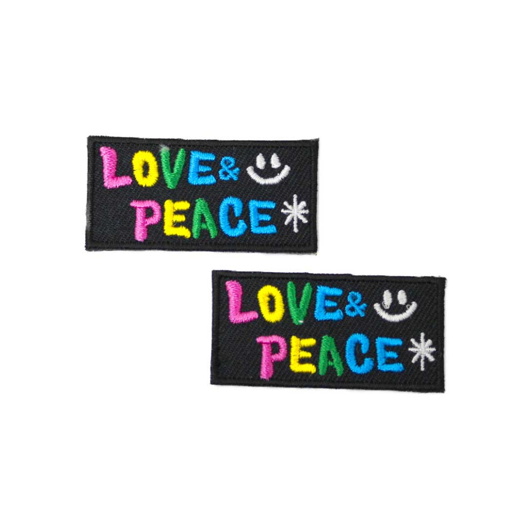 ワッペン アイロン ミニサイズ 2枚セット メッセージ LOVE&PEACE ラブ ピース ブラック 2P アップリケ わっぺん 小さい アイロンで簡単貼り付け 1000円以上お買い上げでゆうパケット便送料無料