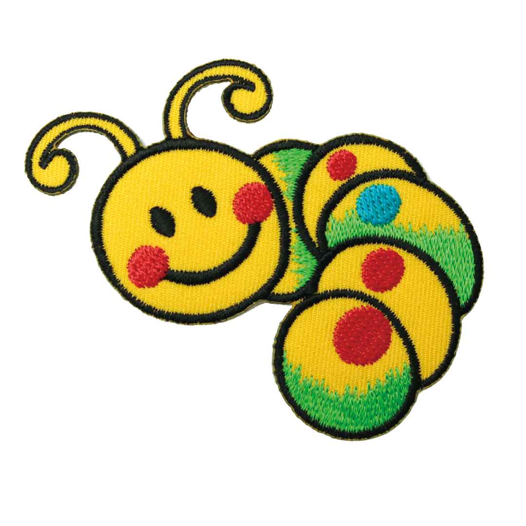 【アパレルスタッフセレクト】ワッペン アイロン スマイル イモムシ キャラクター かわいい イエロー ..