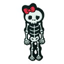 【アパレルスタッフセレクト】ワッペン アイロン ガイコツ しゃれこうべ 骸骨 かわいい キャラクター リボン レッド アップリケ わっぺん wappen アイロ...