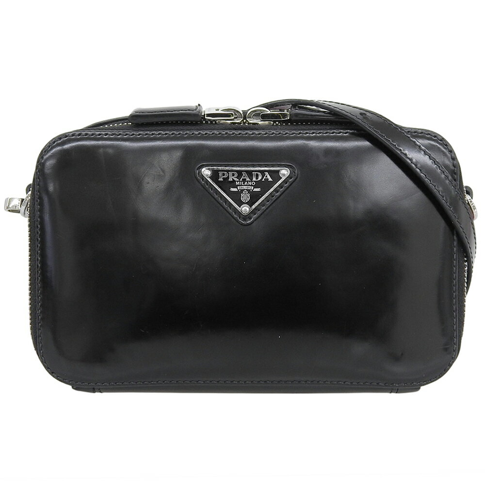 乐天商城 - 新着【中古】 超美品 プラダ PRADA 2VH173ZO6 F0002 トライアングルロゴ ブリック レザー ショルダーバッグ 黒