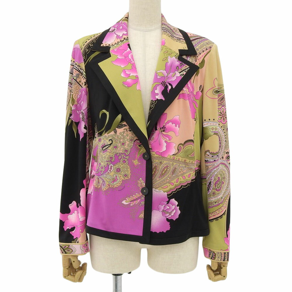 美品✨レオナール カンカン素材 カーディガン トリム ペイズリー柄 黒 XL レオナール カーディガン カンカン素材 花柄 ペイズリー トリム LL 羽織り