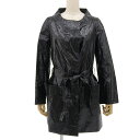 楽天スーパーセール!【中古】未使用 クロエ Chloe 2008年商品 リネン混 ノーカラー ベルテッド ラップ コート 34 黒