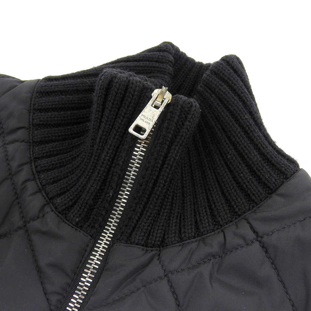 【中古】 美品 プラダ PRADA 2018年 UMC898 ナイロン キルティング ウール100％ ハイネック ドライバーズ ニット セーター 46 M 黒 メンズ スポーツ 旅