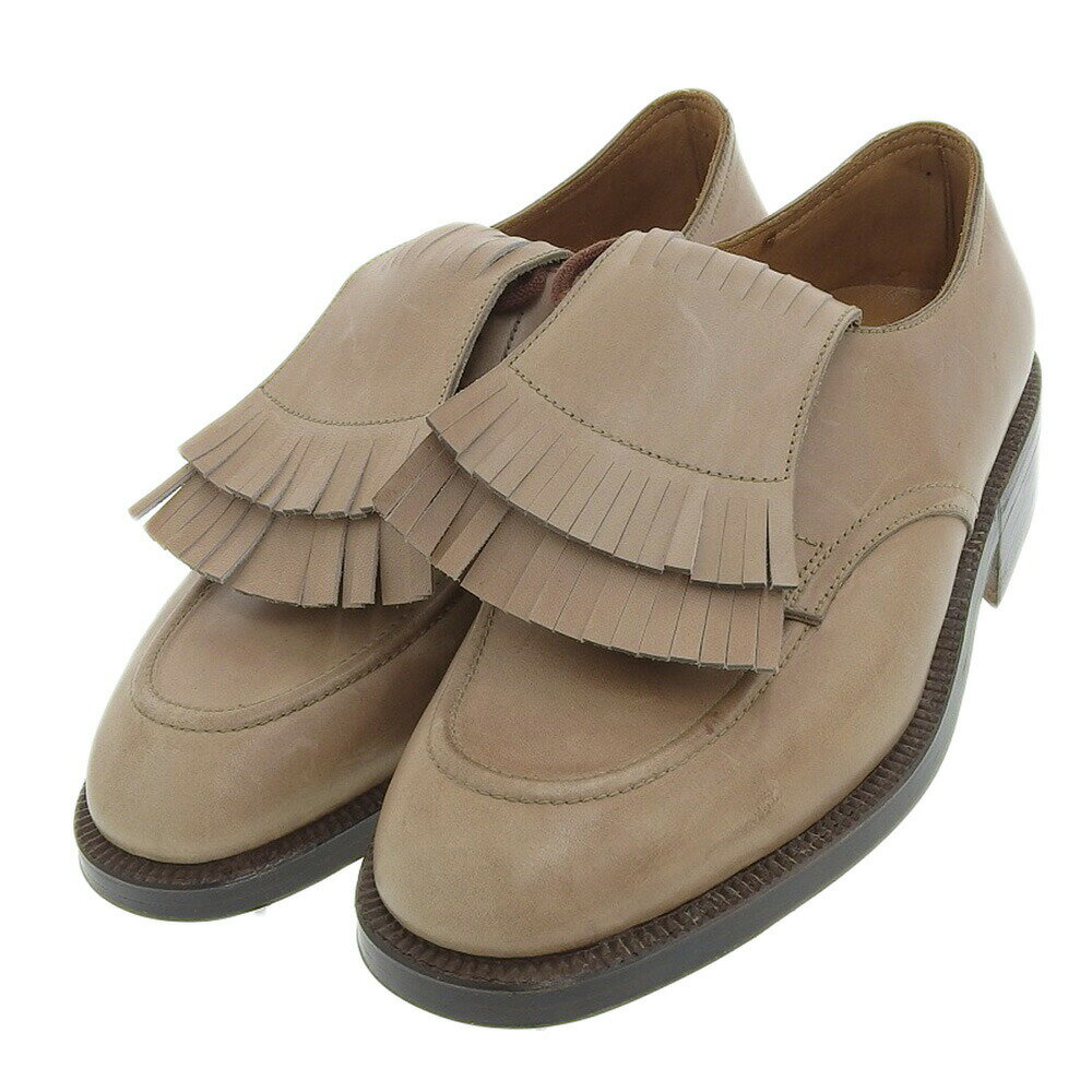 【中古】未使用 エルメス HERMES 70年代イタリア製 デッドストック レザー キルティタン ゴルフシューズ レディース キッズ 4 1/2 23.5-24cm