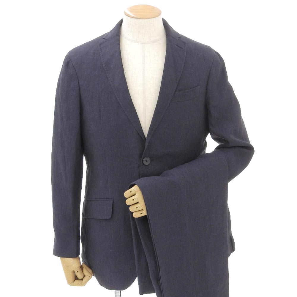 【中古】 美品 エトロ ETRO 2023年 HOLY MOOD リネン100% ドレス テーラード スーツ 2ピース ジャケット スラックス 48 M2つ釦 紺 メンズ ビジネス