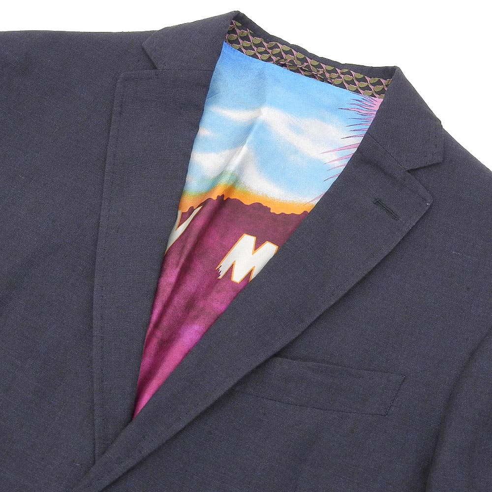 【中古】 美品 エトロ ETRO 2023年 HOLY MOOD リネン100% ドレス テーラード スーツ 2ピース ジャケット スラックス 48 M2つ釦 紺 メンズ ビジネス