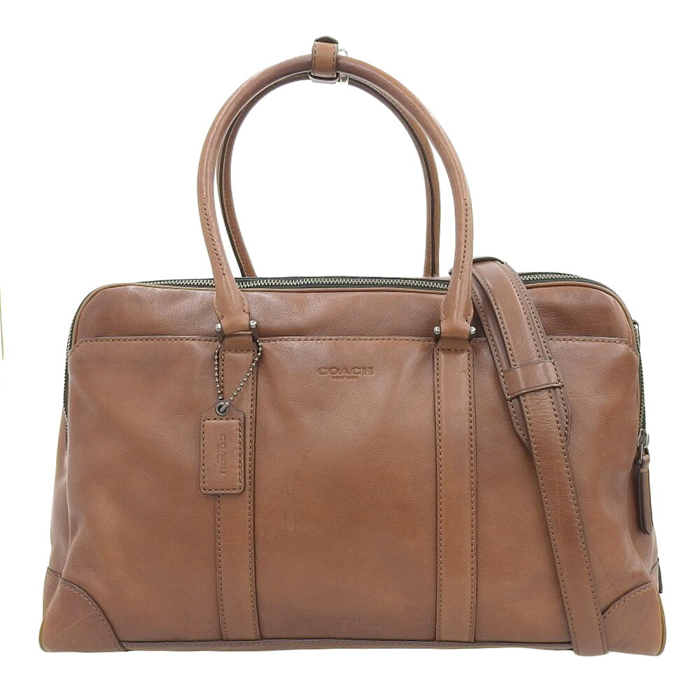 楽天スーパーセール！【中古】超美品 コーチ COACH 現行ロゴ 71401 オール レザー 2way ショルダー トート トラベル ビジネス バッグ メンズ ブラウン 茶 旅行