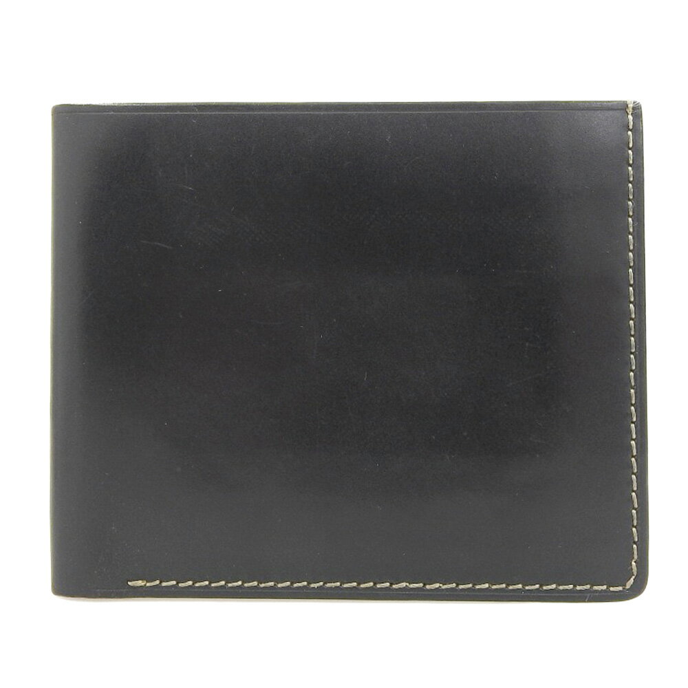 新着美品 イッセイミヤケ メンズ ボックスカーフ レザー ビル ウォレット WHITE ステッチ 二つ折り 財布 カード8枚 札入 黒 メンズ ビジネス