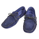 楽天スーパーセール!【中古】美品 箱付 プラダ PRADA 現行ロゴ スエードレザー ドライビング シューズ 6 25cm メンズ ネイビー